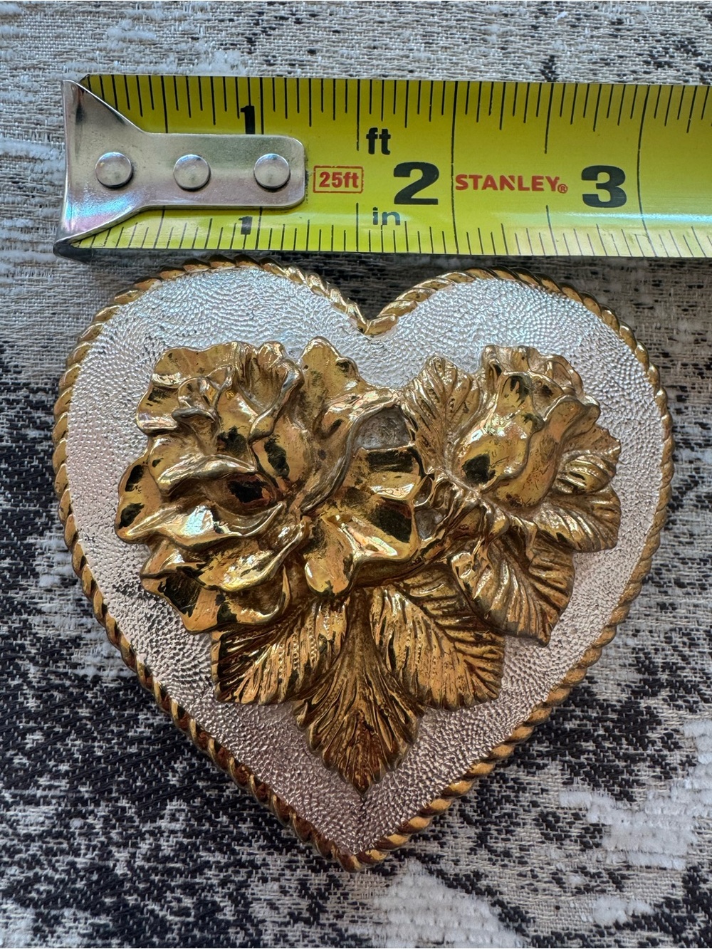 Vintage Crumrine Heart Rose Belt Buckle Western Cowgirl